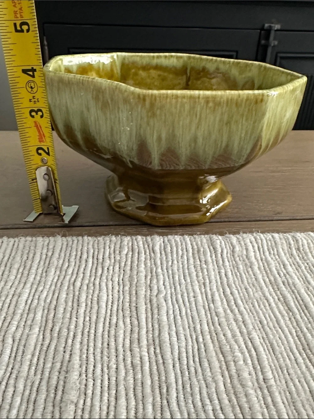 Vintage Olive Green Drip-Glazed Pedestal Vase